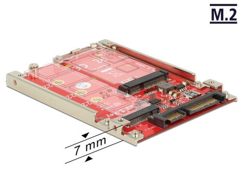 Delock 2.5 -os SATA-átalakító, 22 tus > M.2 / mSATA kerettel, 7 mm