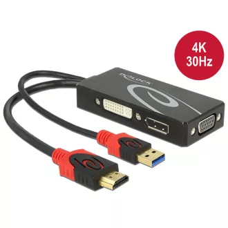  Delock Adapter HDMI-dugós csatlakozó > DVI / VGA / Displayport-csatlakozóhüvely 4K fekete (62959)