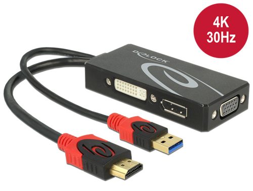 Delock Adapter HDMI-dugós csatlakozó > DVI / VGA / Displayport-csatlakozóhüvely 4K fekete