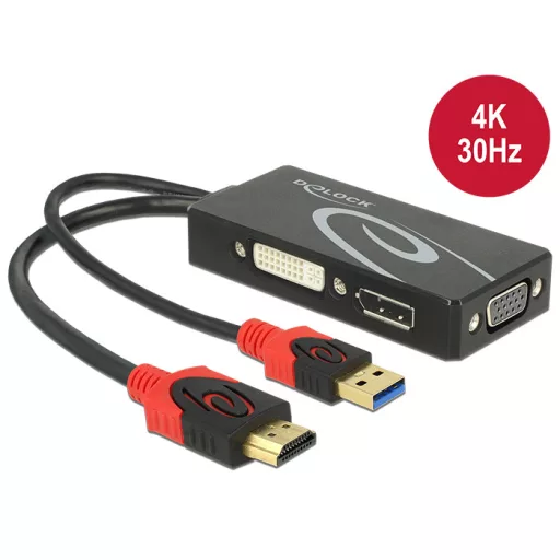 Delock Adapter HDMI-dugós csatlakozó > DVI / VGA / Displayport-csatlakozóhüvely 4K fekete (62959)