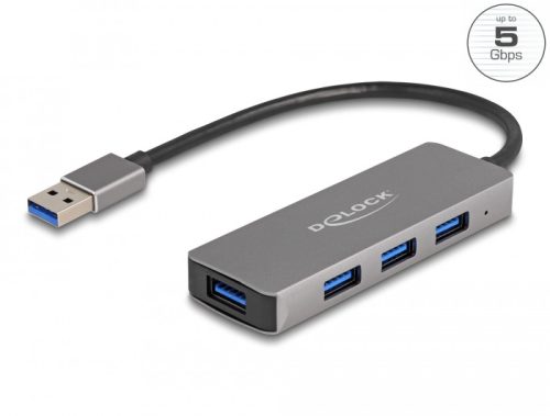 Delock 4 portos USB 3.2 Gen 1 hub USB Type-A csatlakozóval   USB Type-A portok az oldalán (63171)