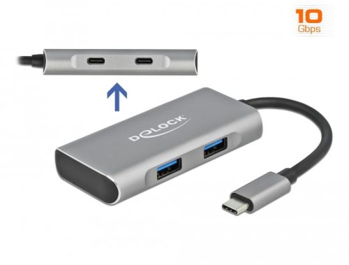 Delock Külső USB 3.2 Gen 2 USB Type-C  hub 2 A-típusú és 2 USB Type-C  csatlakozó felülettel (63260)