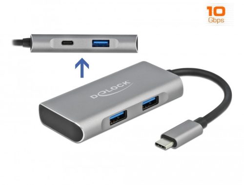 Delock Külső USB 3.2 Gen 2 USB Type-C  hub 3 A-típusú és 1 USB Type-C  csatlakozó felülettel (63261)