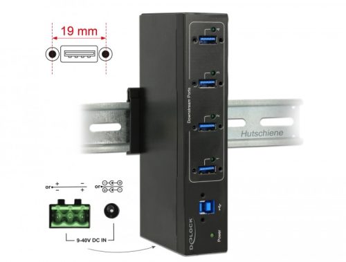 Delock Külso ipari hub 4 x USB 3.0 A-típusú 15 kV ESD védelemmel (63309)