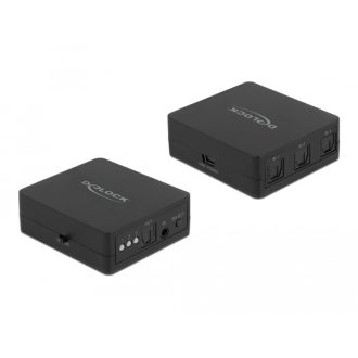  Delock S/PDIF TOSLINK kapcsoló 3 bemenettel és 1 kimenettel infrasugaras távkapcsolóval és USB Tápellátással (63395)