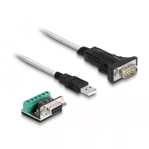 Delock USB 2.0 A-típusú adapter   1 x soros RS-422/485 apa 6 tűs terminal blockkal 5 V 1,8 m (63465)