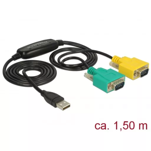 Delock Adapter, USB 2.0 A-típusú > 2 db soros DB9 RS-232 (63466)