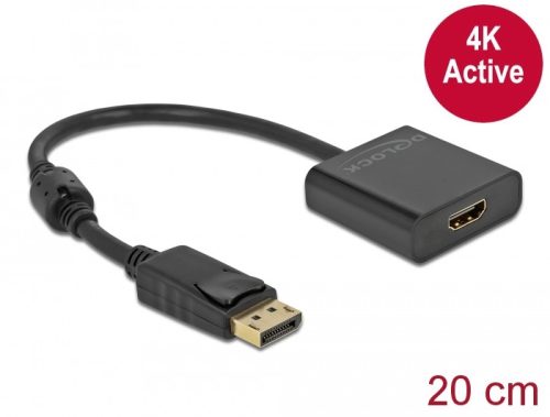 Delock Adapter DisplayPort 1.2-dugós csatlakozó-HDMI-csatlakozóhüvely 4K aktív fekete (63585)