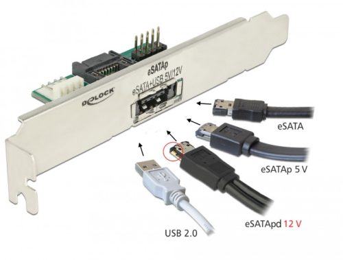 Delock Hátlapi lemez 1 x eSATApd 5 V / 12 V csatlakozóval (63921)