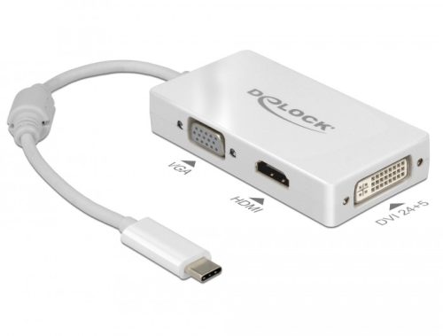 Delock Adapter USB Type-C-dugós csatlakozó > VGA / HDMI / DVI-csatlakozóhüvely fehér