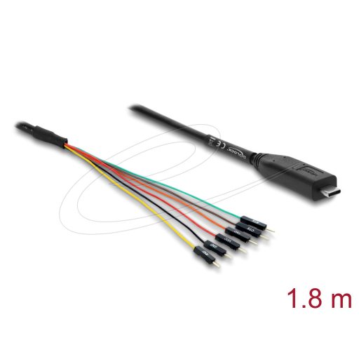 Delock Átalakító USB 2.0 Type-C    UART TTL (5 V) interfészre, 6 tűs csatlakozóval (TX/RX/CTS/RTS) és 5 V kimeneti feszültséggel, 1,8 m (63967)