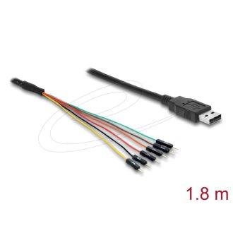   Delock Átalakító USB 2.0 A-típusú   UART TTL (3,3 V) interfészre, 6 tűs csatlakozóval (TX/RX/CTS/RTS) és 3,3 V kimeneti feszültséggel, 1,8 m (63989)