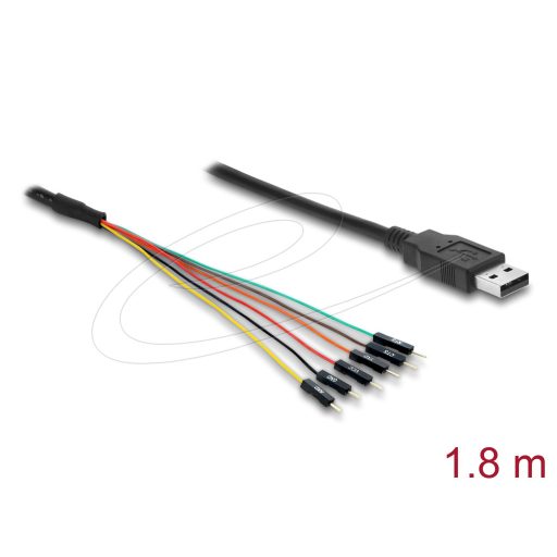 Delock Átalakító USB 2.0 A-típusú   UART TTL (3,3 V) interfészre, 6 tűs csatlakozóval (TX/RX/CTS/RTS) és 3,3 V kimeneti feszültséggel, 1,8 m (63989)