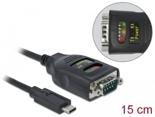 Delock Átalakító USB Type-C    1 x Soros RS-232 DB9 15 kV ESD védelemmel