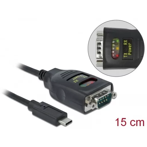 Delock Átalakító USB Type-C    1 x Soros RS-232 DB9 15 kV ESD védelemmel (64038)