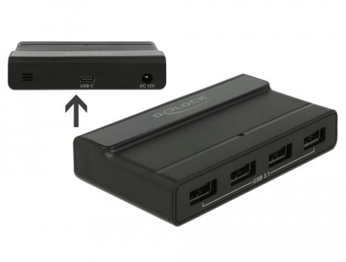 Delock Külső USB 3.1 hub 4 bemenettel, 10 Gbps sebességgel (64053)