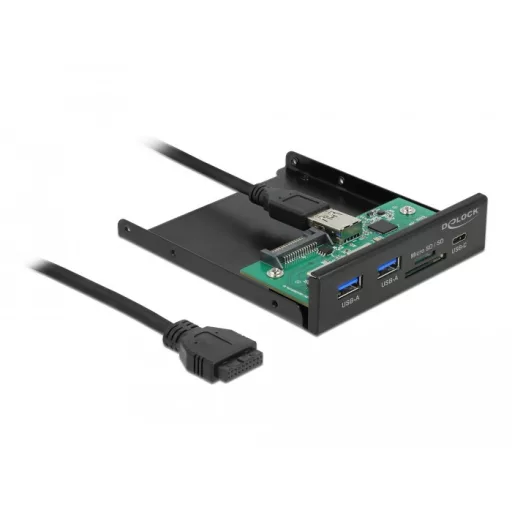 Delock 3.5 , 3.2 Gen 1 USB elülső panel 1 x USB Type-C  + 2 x A-típusú USB + SD és Micro SD csatlako (64058)