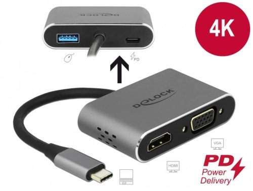 Delock USB Type-C adapter HDMI-hez és VGA-hoz 3.0 USB portal és PD-val (64074)