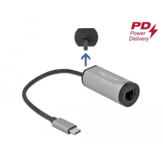   Delock Szürke USB Type-C  adapter tápellátó portos Gigabit LAN-hez (64116)