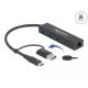 Delock 3 Port USB 3.2 Gen 1 Hub + Gigabit LAN USB Type-C  vagy A-típusú USB konnektorral (64149)