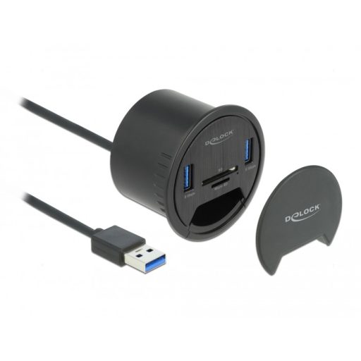 Delock 2 portos asztali hub 2 x SuperSpeed USB Type-A és kártyaolvasó SD és Micro számára (64152)