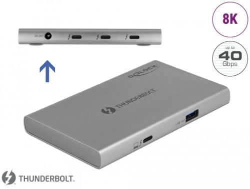 Delock Thunderbolt  4 Hub 3 porttal és egy további SuperSpeed USB 10 Gbps A-típusú porttal - 8K (64157)