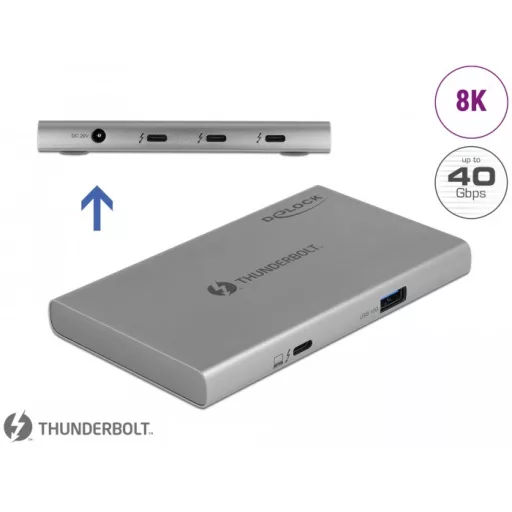 Delock Thunderbolt  4 Hub 3 porttal és egy további SuperSpeed USB 10 Gbps A-típusú porttal - 8K (64157)
