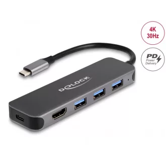   Delock 3 portos USB Hub és 4K HDMI kimenet USB Type-C  csatlakozóval és PD 85 Watt (64171)