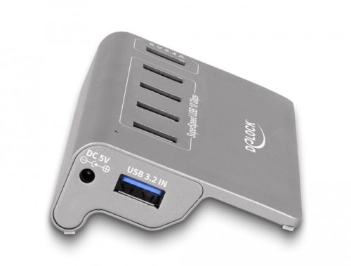 Delock USB 10 Gbps Hub 4 A-típusú USB porttal + 1 gyorstöltő porttal beleértve a tápellátást (64182)