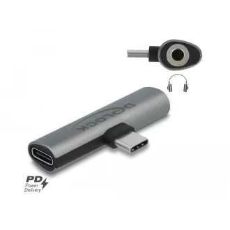   Delock szürke audio adapter USB Type-C    sztereo jack anya és USB Type-C  PD (64186)