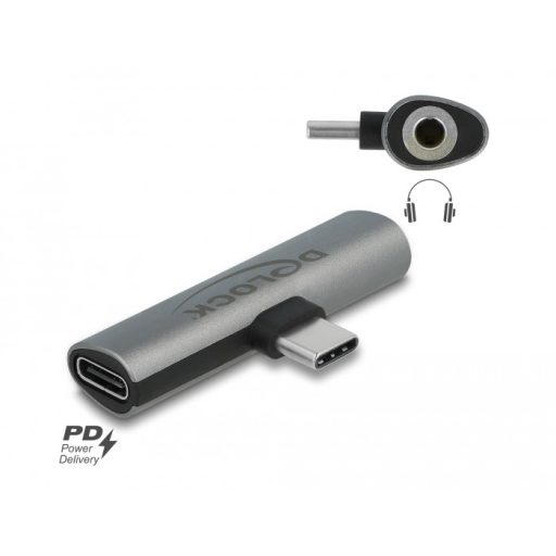 Delock szürke audio adapter USB Type-C    sztereo jack anya és USB Type-C  PD (64186)