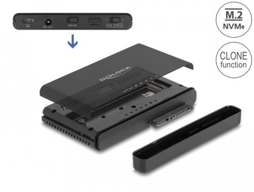 Delock USB Type-C  átalakító 1 db. M.2 NVMe SSD + 1 db. SATA SSD / HDD klón funkcióval (64190)