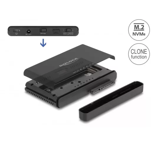 Delock USB Type-C  átalakító 1 db. M.2 NVMe SSD + 1 db. SATA SSD / HDD klón funkcióval (64190)