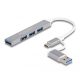 Delock 4 portos vékony USB Hub USB Type-C  vagy USB A-típusú - 3 x USB 2.0 Type-A csatlakozóhüvely + 1 x USB 5 Gbps Type-A csatlakozóhüvely (64214)