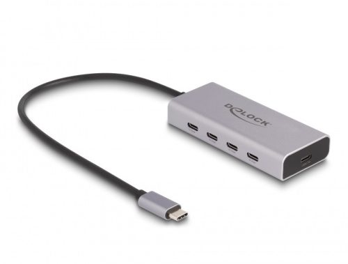 Delock USB 10 Gbps USB Type-C  hub 4 x USB Type-C  anya csatlakozóval és 1 x USB Type-C  PD 85 wattos csatlakozóval, 30 cm csatlakozó kábellel (64235)