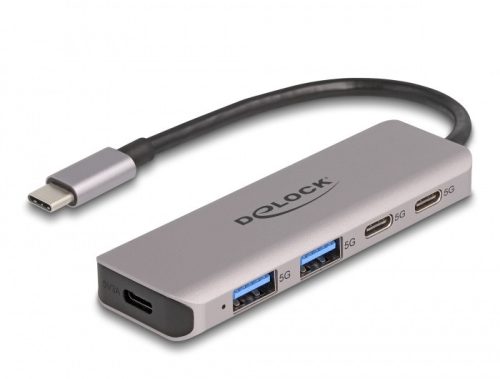 Delock USB 5 Gbps 2 USB Type-C  portos és 2 A-típusú portos hub USB Type-C  csatlakozóval (64239)