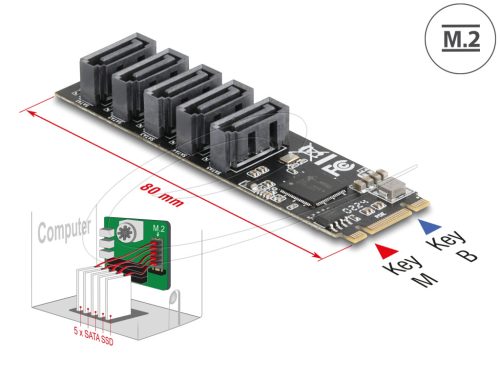Delock Vezérlő M.2 2280 kulcs B+M apa - 5 x SATA