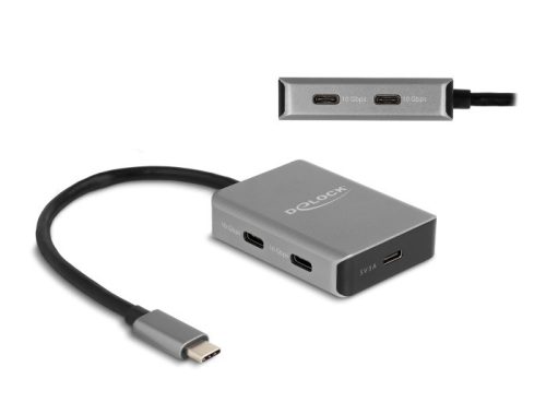 Delock USB 10 Gbps Tetején 4 USB porttal rendelkező USB Type-C  hub USB Type-C  csatlakoztatóval (64249)