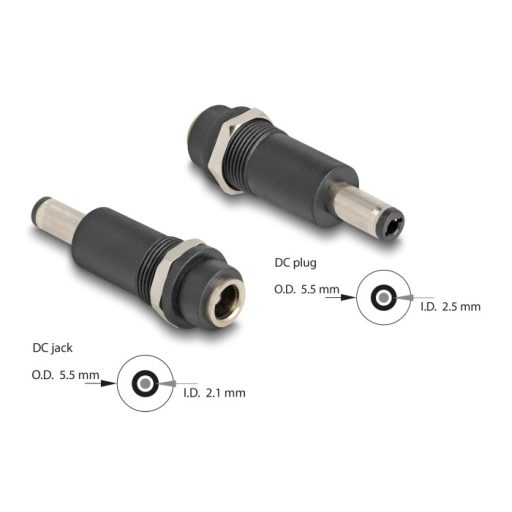 Delock Adapter, DC 5,5 x 2,1 mm-csatlakozóhüvely, DC 5,5 x 2,5 mm méretű apa (64255)