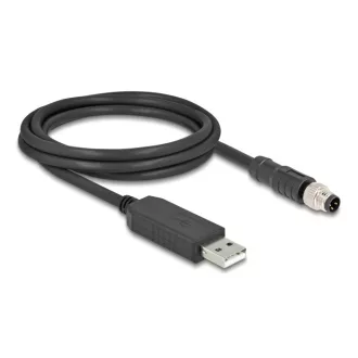   Delock M8 Soros csatlakozású kábel FTDI chip készlettel, A-típusú USB 2.0 apa - M8 RS-232 apa A-kódolású 3 tűs 1,8 m fekete (64258)