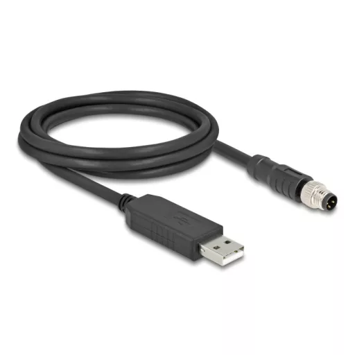 Delock M8 Soros csatlakozású kábel FTDI chip készlettel, A-típusú USB 2.0 apa - M8 RS-232 apa A-kódolású 3 tűs 1,8 m fekete (64258)