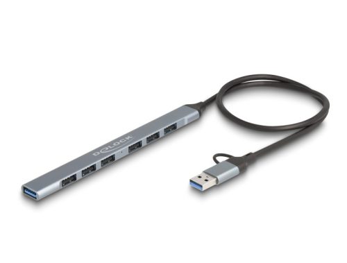 Delock 7 portos vékony USB hub USB Type-C  vagy A-típusú csatlakoztatóval és 1 x USB 5 Gbps A-típusú és 6 x A-típusú USB 2.0 (64273)