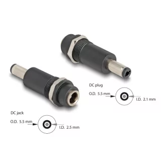   Delock Adapter, DC 5,5 x 2,5 mm-csatlakozóhüvely, DC 5,5 x 2,1 mm méretű apa (64281)