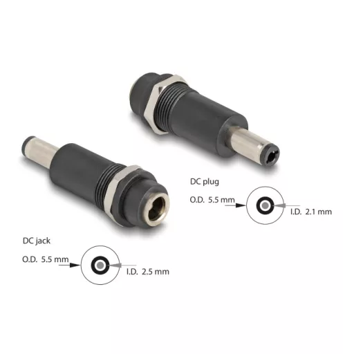 Delock Adapter, DC 5,5 x 2,5 mm-csatlakozóhüvely, DC 5,5 x 2,1 mm méretű apa (64281)