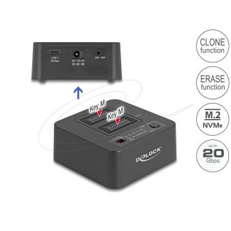   Delock USB 20 Gbps M.2 dokkoló állomás 2 db. M.2 NVMe PCIe SSD-hez klónozó és törlő funkcióval (64300)
