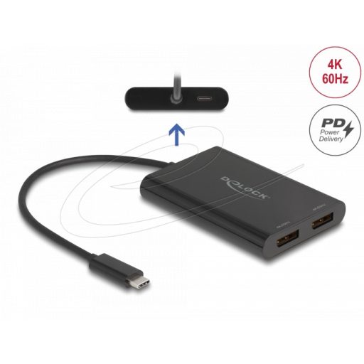 Delock USB Type-C  adapter 2 x DisplayPort 4K 60 Hz-hez DisplayLink  grafikával és USB PD-vel (64308)