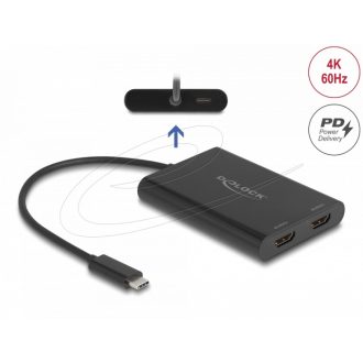   Delock USB Type-C  adapter 2 x HDMI 4K 60 Hz-hez DisplayLink  grafikával és USB PD-vel (64309)