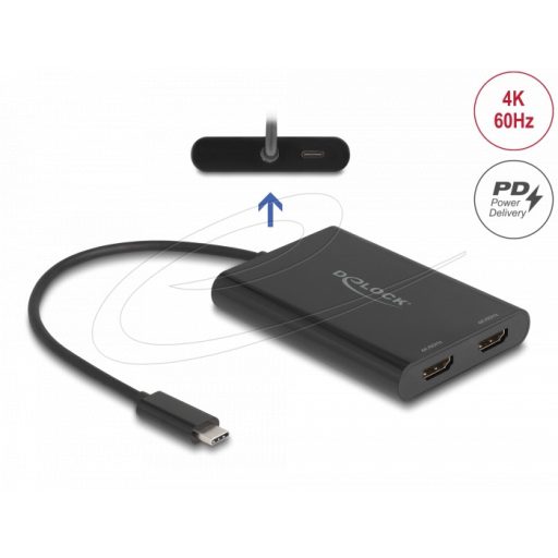Delock USB Type-C  adapter 2 x HDMI 4K 60 Hz-hez DisplayLink  grafikával és USB PD-vel (64309)