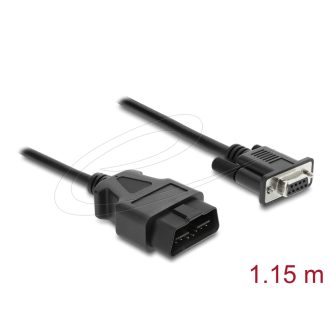   Delock Adapterkábel OBD-2 dugó   Sub-D 9 tűs aljzat, csavaros rögzítéssel, 1,15 m (64353)