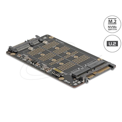 Delock Átalakító M.2 M kulcsos NVMe SSD-ről U.2 csatlakozóra és M.2 B kulcsos SATA SSD-ről SATA csatlakozóra (64354)